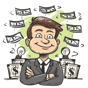 Businessman and money cartoon scribble cartoon 