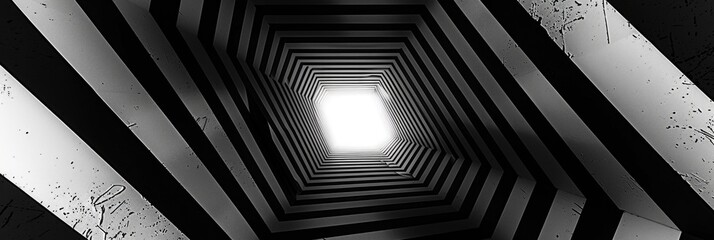 Monochrome Striped Optical Illusion Corridor