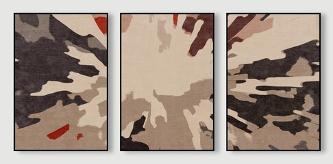 Abstract hand drawn retro textured art triptych, cover design