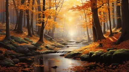 autumn in the forest - obrazy, fototapety, plakaty