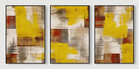 Abstract hand drawn retro textured art triptych, cover design