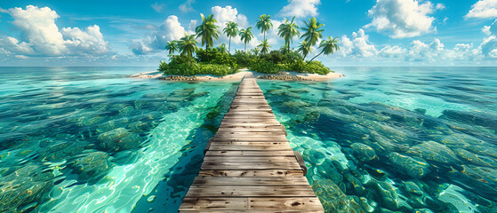 Island Bliss: Maldivian Paradise Unveiled, A Dance of Turquoise Against the Sunlit Sands - obrazy, fototapety, plakaty