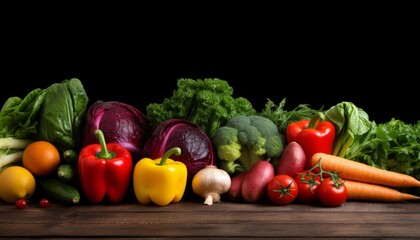 Fresh vegetables and fruits in the background 