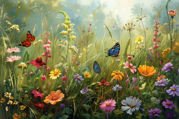 Colorful flowers and butterflies illustration