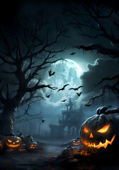 Halloween Banner, Grusel und Horror, Hochformat, Social Media, erstellt mit generativer KI - obrazy, fototapety, plakaty