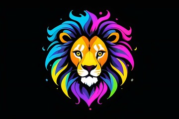 Neon Majesty Lion. A majestic lion head illustration with neon mane, perfect for striking design projects and branding.