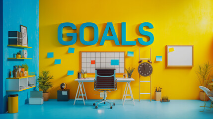 Bright Modern Home Office with "GOALS" Inspiration Wall Art