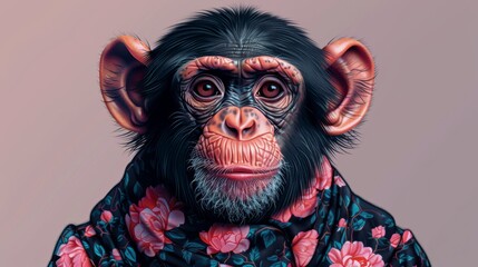  Monkey with Flowers and Bow Tie in Painting