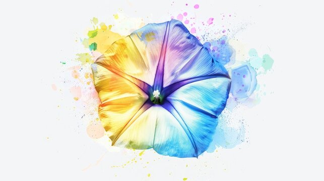  Multicolored umbrella on splattered white background with paint splashes