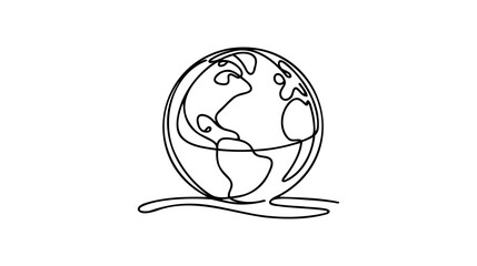 Continuous line art or one line drawing of global vector on white background.