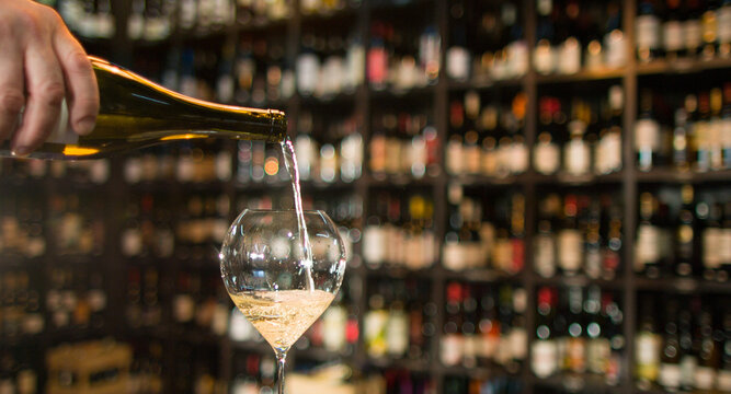 glass of white wine in the restaurant