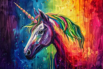 a painting of a unicorn - obrazy, fototapety, plakaty