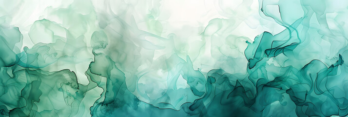 Abstract watercolor paint background by teal color blue and green with liquid fluid texture for background, banner - obrazy, fototapety, plakaty