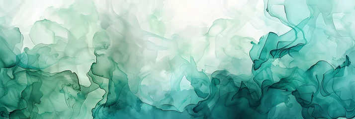 Foto op Plexiglas Abstract watercolor paint background by teal color blue and green with liquid fluid texture for background, banner © john