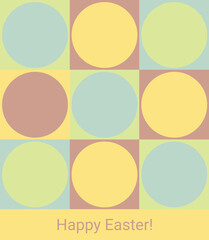 Vector flat postcard with Painted Eggs pastel colors on a color background. Easter Holiday Design Template. Minimalism.