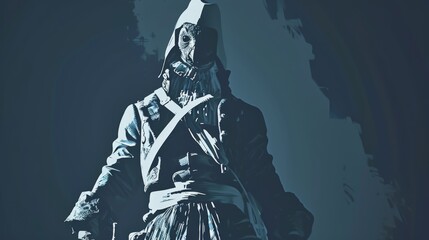  A man in a hood holds two knives - obrazy, fototapety, plakaty