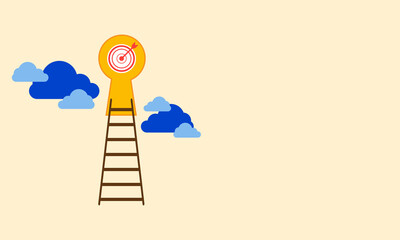 Ladder success step concept. The ladder with clouds and profit target darts on the sky. Business and career. Aim and goal. Management or strategy for big achievement
