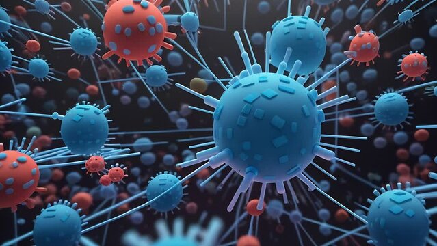 colorful microbes close-up on a dark background