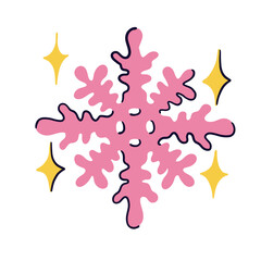 Pink Snowflake Doodle Illustration. Doodle Icon