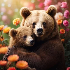 Foto op Aluminium cute mama bear hugging baby bear. Happy mother's day greeting card concept. © dasha122007