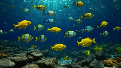 Fototapeta na wymiar Fishes in deep blue sea 