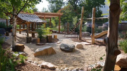 Garden With Rocks and Wooden Structure