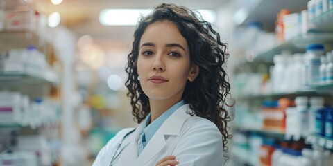 Healthcare, crossed arms and portrait of a pharmacist standing in a pharmacy clinic.
