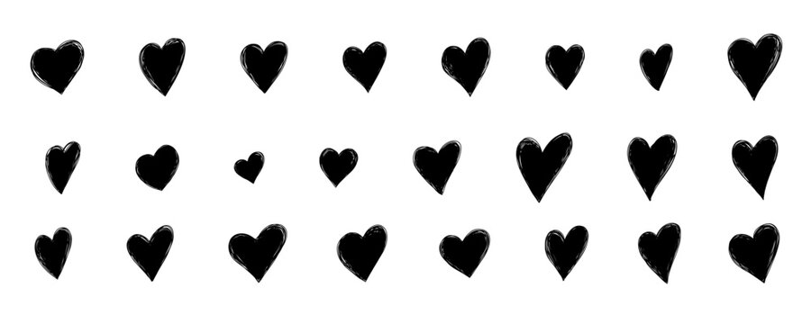 Hand drawn Doodle hearts set. Sketch scrawl hearts set. Valentine's Day set. Line art Scribble vector illustration isolated on white background. 