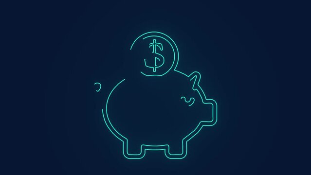 saving us dollar coins in piggy bank animation	