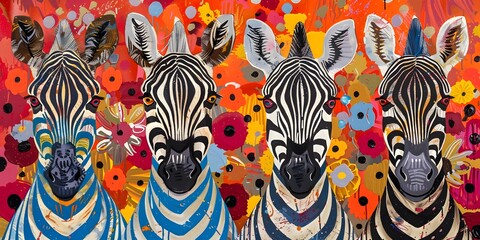 Fototapeta premium Zebras Conducting Vibrant Art Classes with Unique Patterned Designs Celebrating Individuality