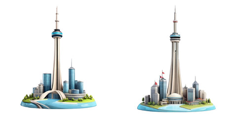 set of cn tower isolated on transparent background