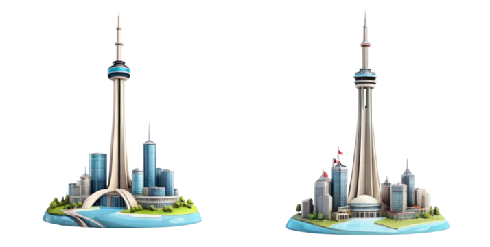 set of cn tower isolated on transparent background