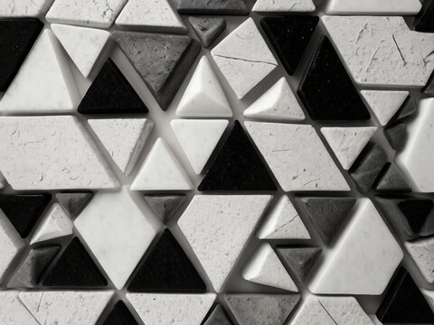 Black and white triangular stone fragments