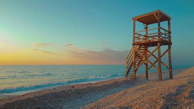 A lifeguard tower sitting on top of a sandy beach