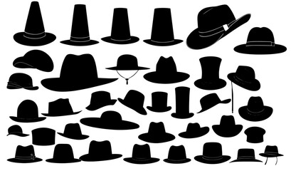 set of silhouettes hats vector illustration - obrazy, fototapety, plakaty