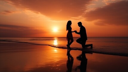 Beach Engagement Proposal with Joy and Love at Sunset Generative AI