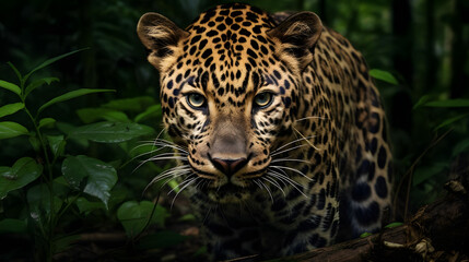 Endangered Predator, A Javan Leopard in Indonesian Forests. Generated AI