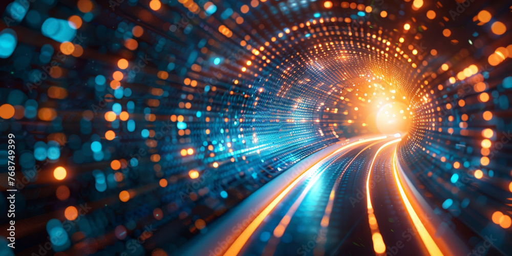 Poster abstract background with glowing light rays and digital lines, representing speed of data transfer i