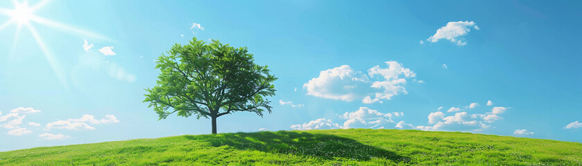 Landscape photo of a green environment with clear blue skies, symbolizing the beauty and importance...