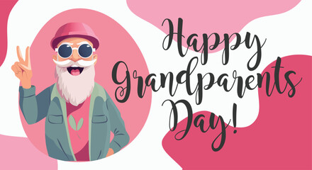 Grandparents day card with senior man in sunglasses and a baseball cap. Best grandpa ever