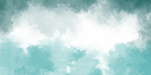 Abstract Mint Bluesky Water color background, Illustration. cloudy Minty sky background with clouds, cloudy light blue watercolor natural clouds and smoke. beautiful cloudy Mint turquoise background