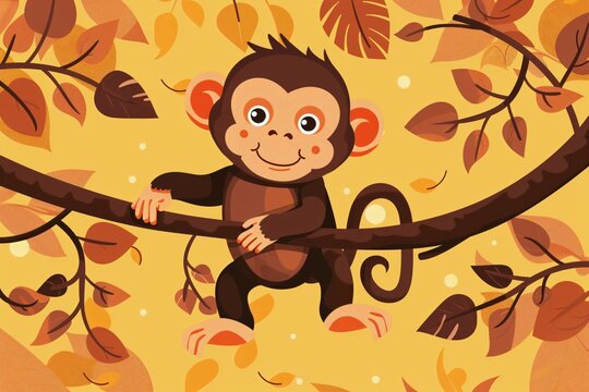 a cartoon monkey on a tree branch