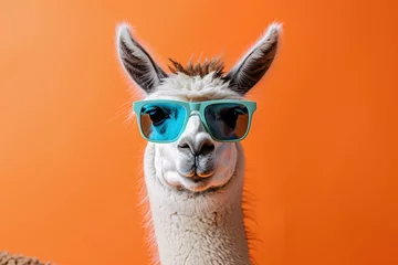 Deurstickers a llama wearing sunglasses © Georgeta