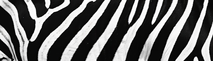 Minimalist black and white zebra stripes focusing on the patterns simplicity