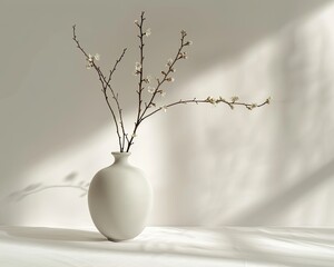 The elegant simplicity of a white porcelain vase against a light grey backdrop