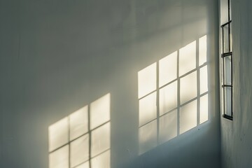 The shadow of a window frame on a white wall during sunrise minimalist elegance