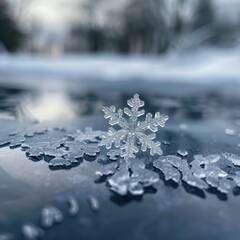 A single perfect snowflake on a smooth