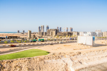 Editorial New Alamein Towers under construction Photo, shot is selective focus with shallow depth...