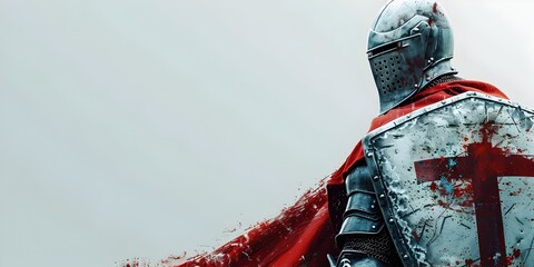 Medieval Knight in Digital Armor Defending Against Cyber Threats on Isolated White Background - obrazy, fototapety, plakaty