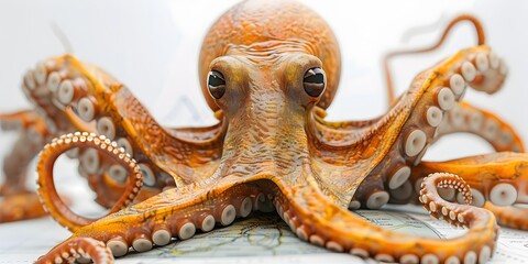 Fototapeta premium Curious Alien Octopus Exploring Earthly Waters on Isolated White Background